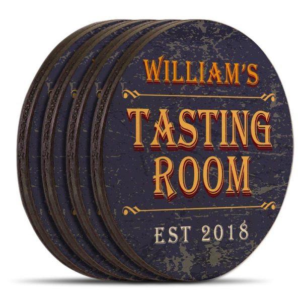 Customizable Wooden Coasters - Tasting Room - Round - Set of 4 Cheap
