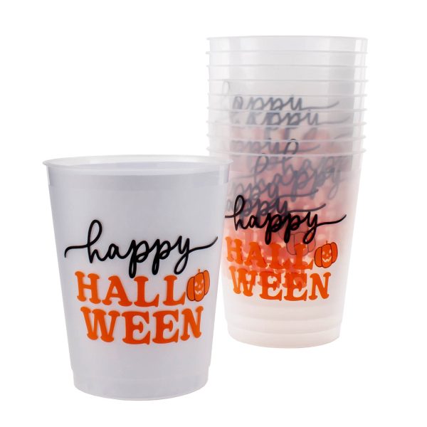 Stackable Reusable Tumblers - Happy Halloween Print - 16 ounce (Set of 10) Hot on Sale