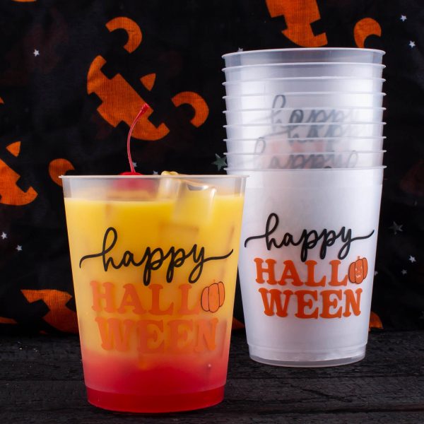 Stackable Reusable Tumblers - Happy Halloween Print - 16 ounce (Set of 10) Hot on Sale - Image 2