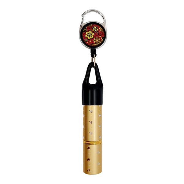 Mister Leash™ - Retractable Clip-on Atomizer for Hand Sanitizers - Red and Gold Floral Design - Refillable Online - Image 3