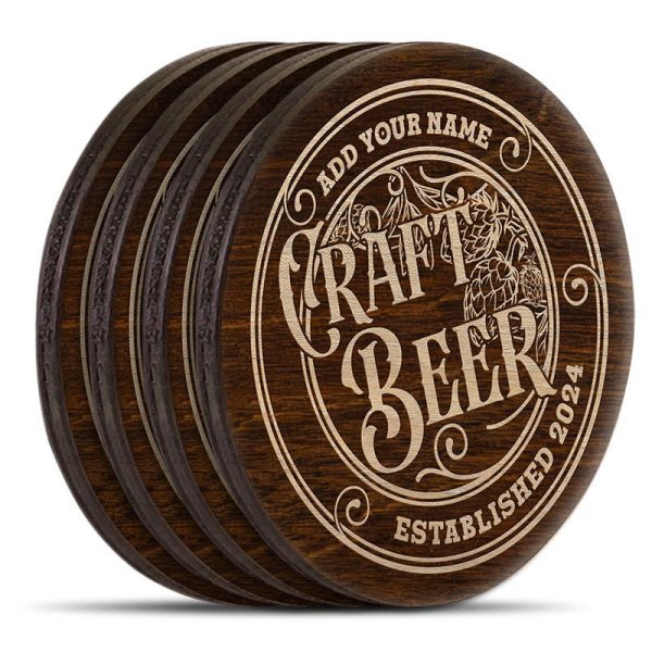 Customizable Engraved Wooden Coasters - Craft Beer Theme - Round - Set of 4 Online - Image 3