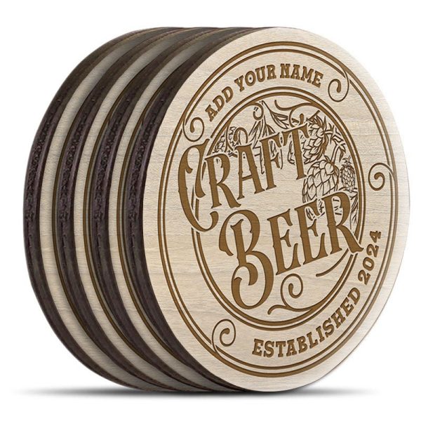 Customizable Engraved Wooden Coasters - Craft Beer Theme - Round - Set of 4 Online