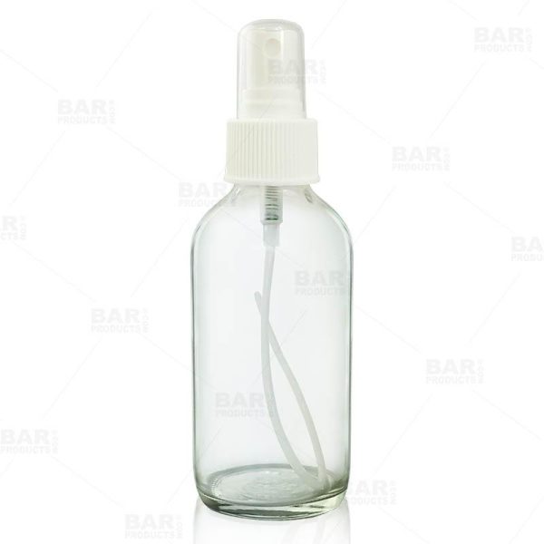 Boston Round Craft Bartending Bottle w  White Atomizer - Clear 4oz Cheap